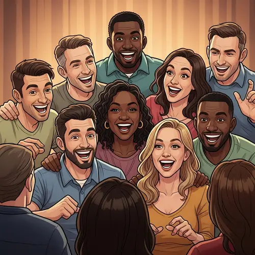 Diverse Group Friends Improvisation Comedy Scene