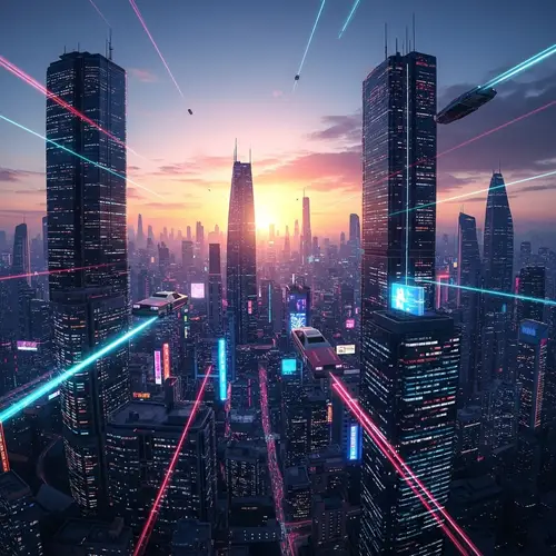 Glorious Sunset in Cyberpunk Cityscape