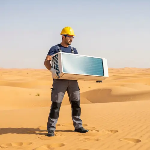Middle-Eastern Man Installing Air Conditioner in Desert | Gold Sand Scene