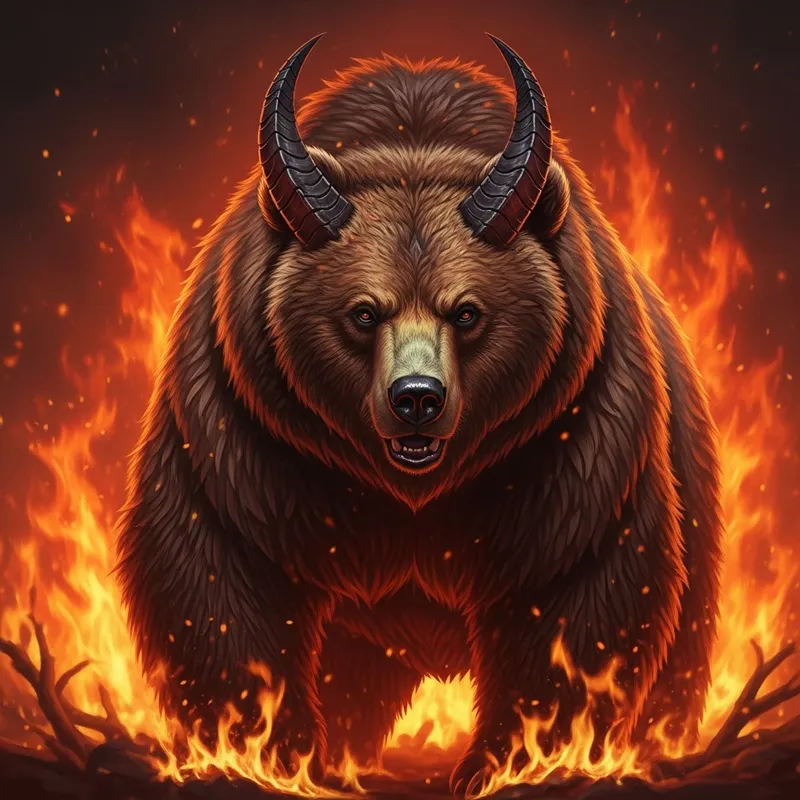 Mighty Bear in Fiery Inferno with Demonic Horns