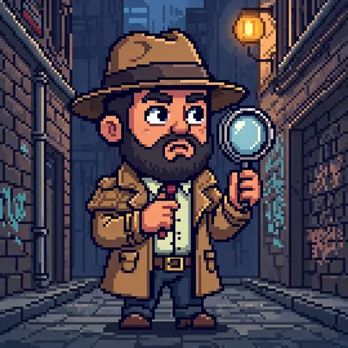 Cute Pixel Art Sprite of a 24-Year-Old Male Middle-Eastern Detective