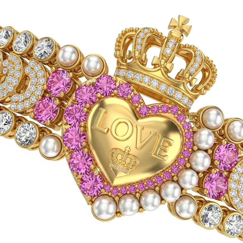 Exquisite Blueish Diamond Bracelet with 'SANDEEP' Heart Crown