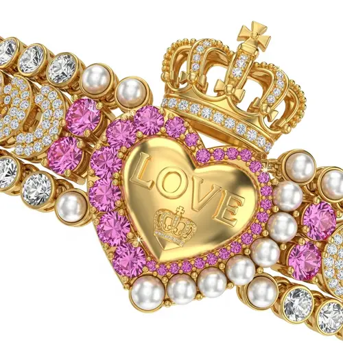 Opulent Blueish Diamond Bracelet with 'LOVE' Heart Emblem