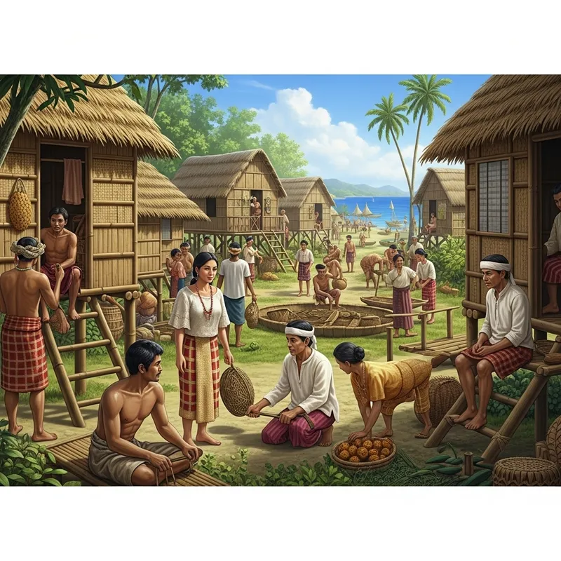 Prehispanic Philippines: Diverse Scene of Villagers & Traditional Lifestyle