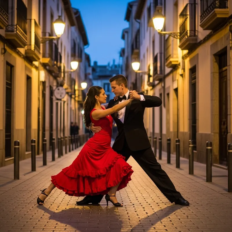 Passionate Tango on Spanish Street at Twilight