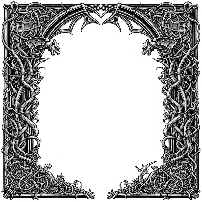 Elegant Gothic Page Border with Gargoyles and Vines Elegant Gothic Page Border with Gargoyles and Vines