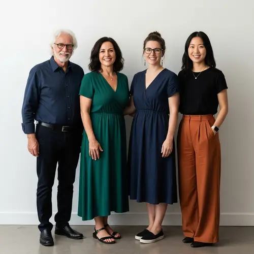 Professional Team of Four Workers in Stylish Attire