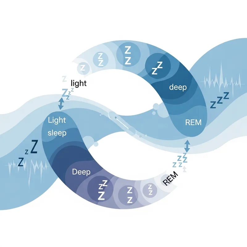 Sleep Cycle Illustrations: Light, Deep & REM Stages Abstractions