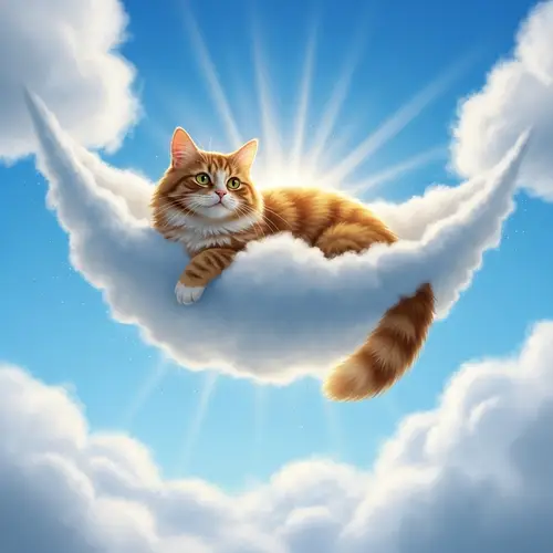 Whimsical Scene of Fluffy Feline in Heavenly Cloud