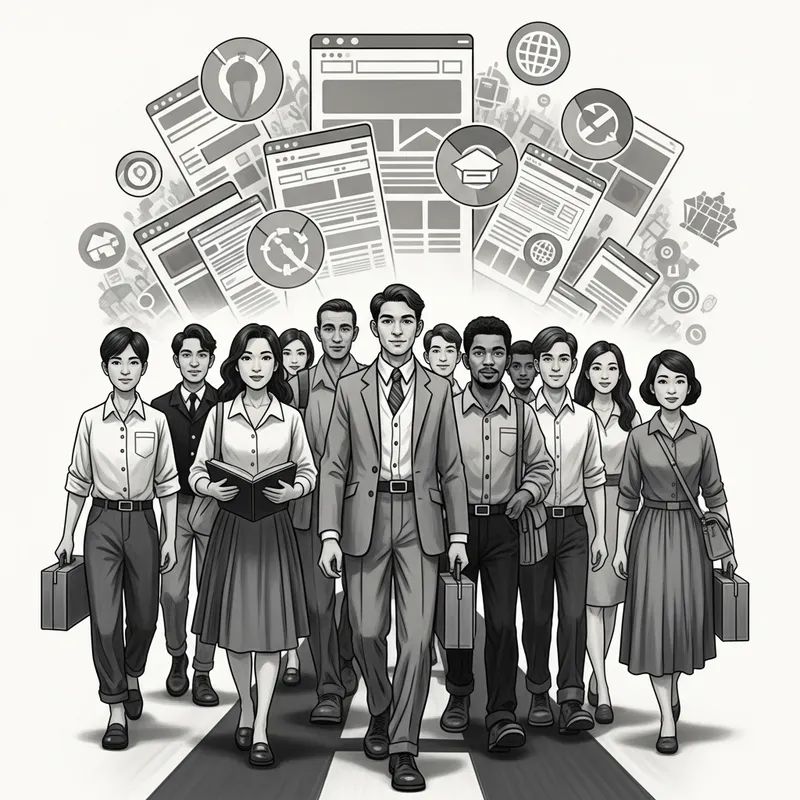 Vintage Black and White Poster - Group of Pioneers on Road to Knowledge