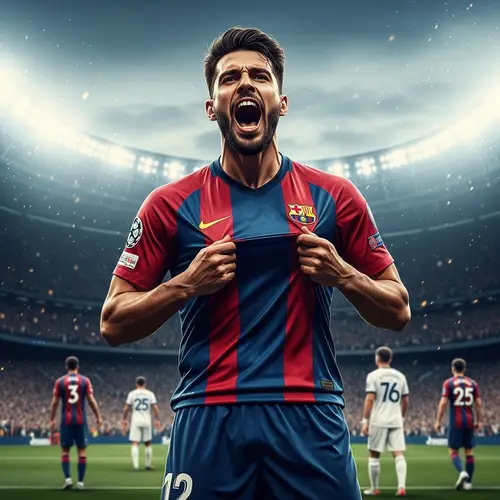 Triumphant Soccer Player Celebrates Goal in Vibrant Digital Art