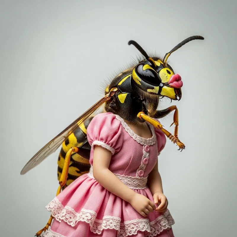 Thermal Sting Wasp in Pink Dress with Puckered Lips