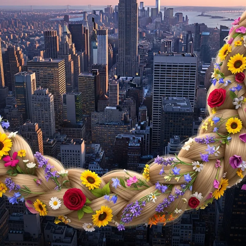 Breathtaking Cityscape with Rapunzel's Hair and Flowers