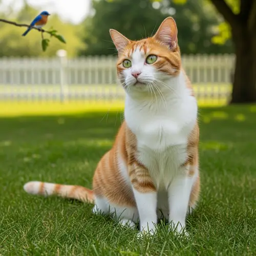 Orange and White Cat on Lush Green Lawn