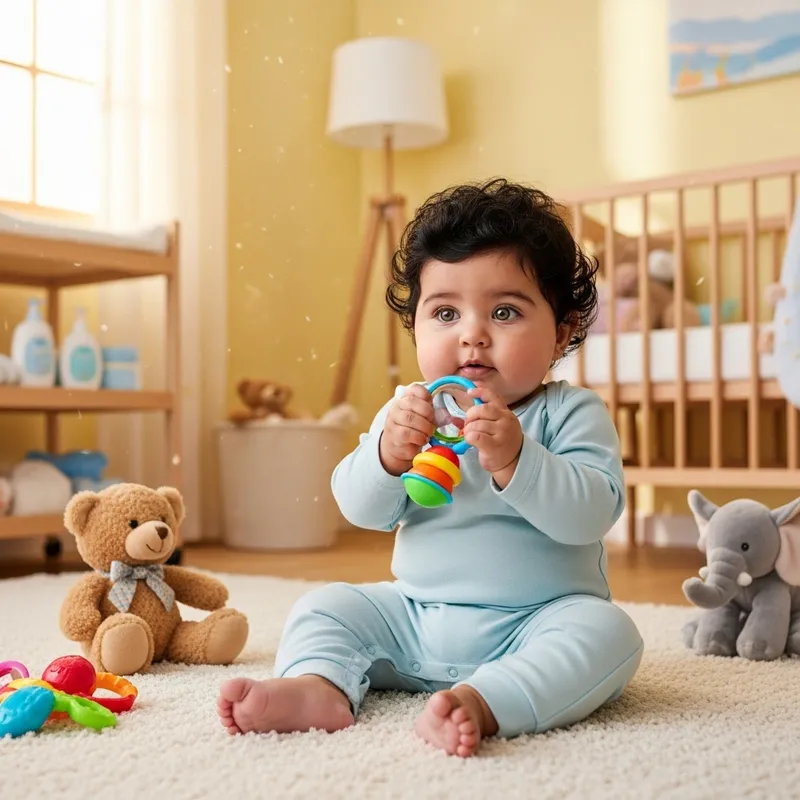 Cute Middle-Eastern Baby in Blue Onesie
