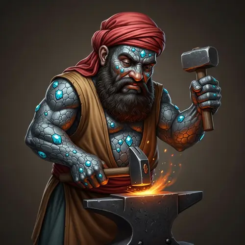 Arabic Dwarf Smith with Unique Stone-Like Skin & Diamond Accents