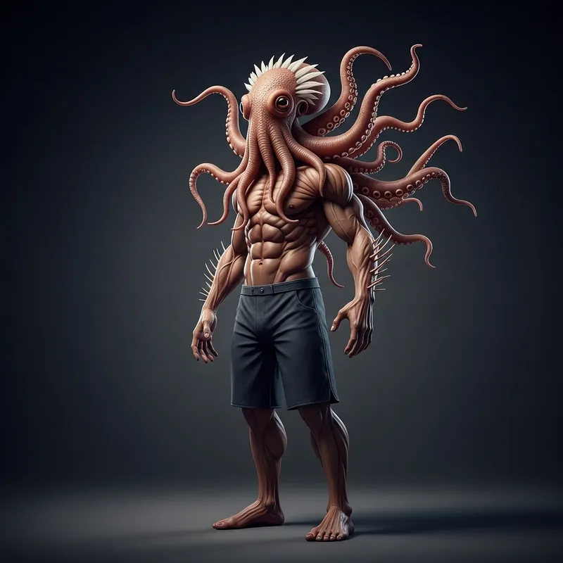 Realistic Humanoid Monster with Octopus Features | Unique Creature Design
