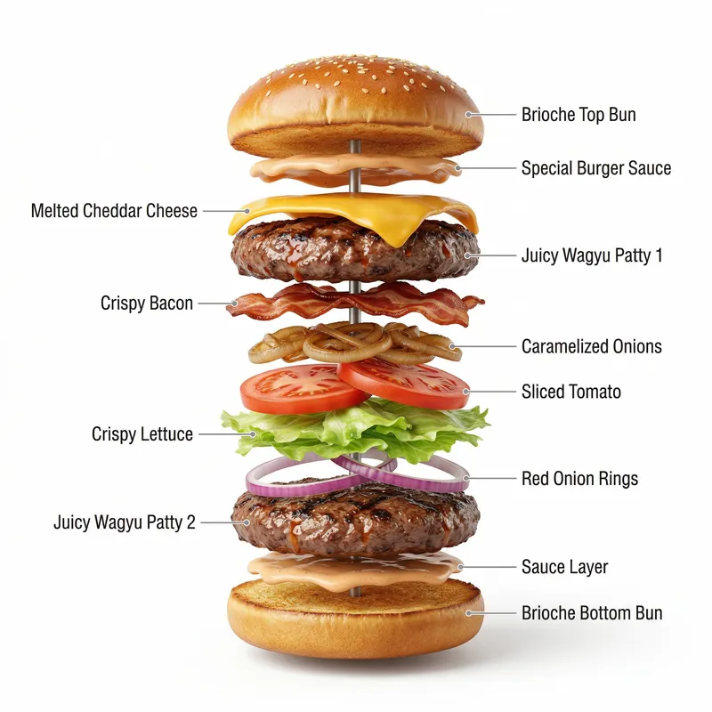 Juicy Burger Product Design in 3D - Exploded View Juicy Burger Product Design in 3D - Exploded View
