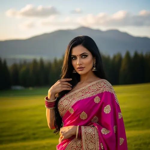 South Asian Woman in Traditional Saree | Stunning Sunset View
