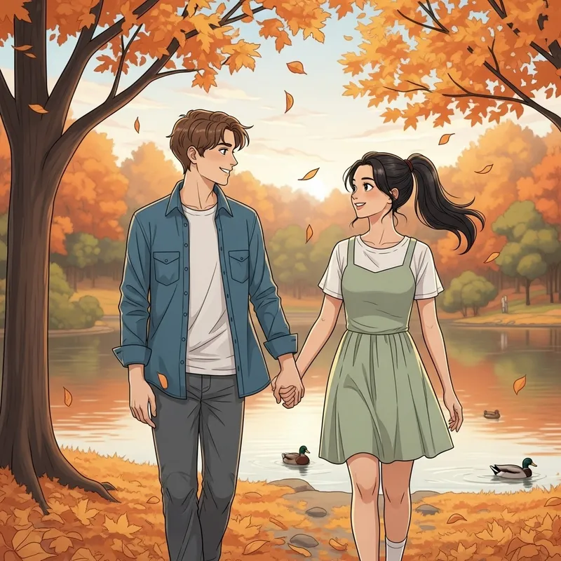 Young Couple Enjoying Autumn Stroll in the Park