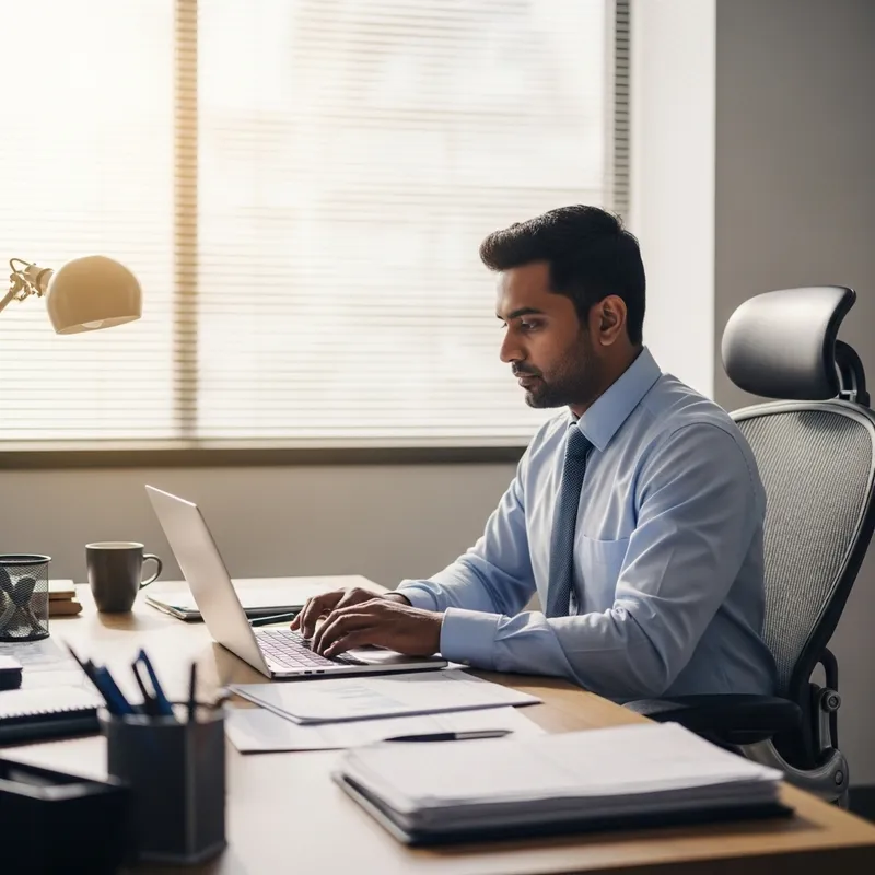 South Asian Professional in Office with Laptop