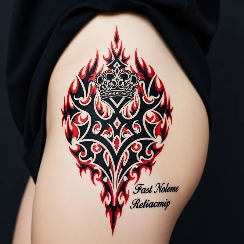 Regal Crown & Tribal Flame Tattoo Design | Cosmic Theme Regal Crown & Tribal Flame Tattoo Design | Cosmic Theme