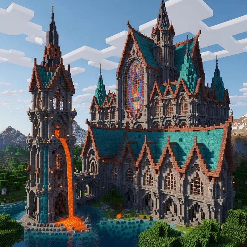 Modern High Definition Gothic Medieval Castle in Minecraft with Oxidized Copper Roofing Modern High Definition Gothic Medieval Castle in Minecraft with Oxidized Copper Roofing