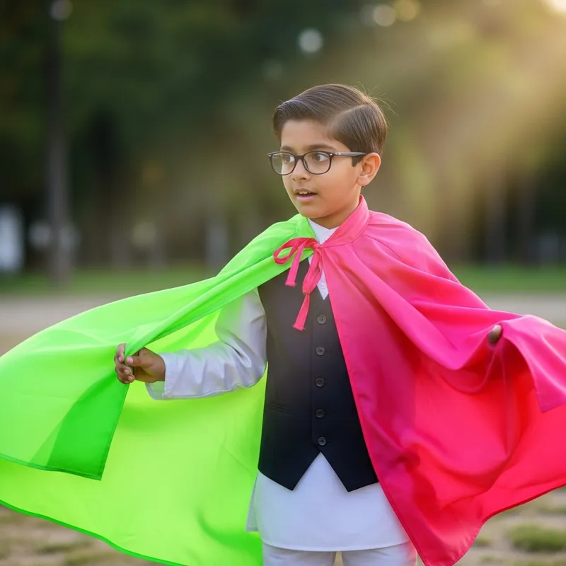 Young Boy in Glasses and Cape - Adventure in the Park