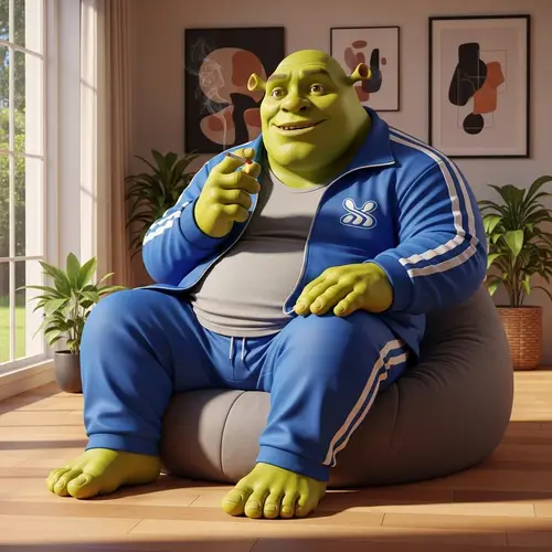 Trendy Green Ogre in Blue Tracksuit Smoking | Sportswear Brand