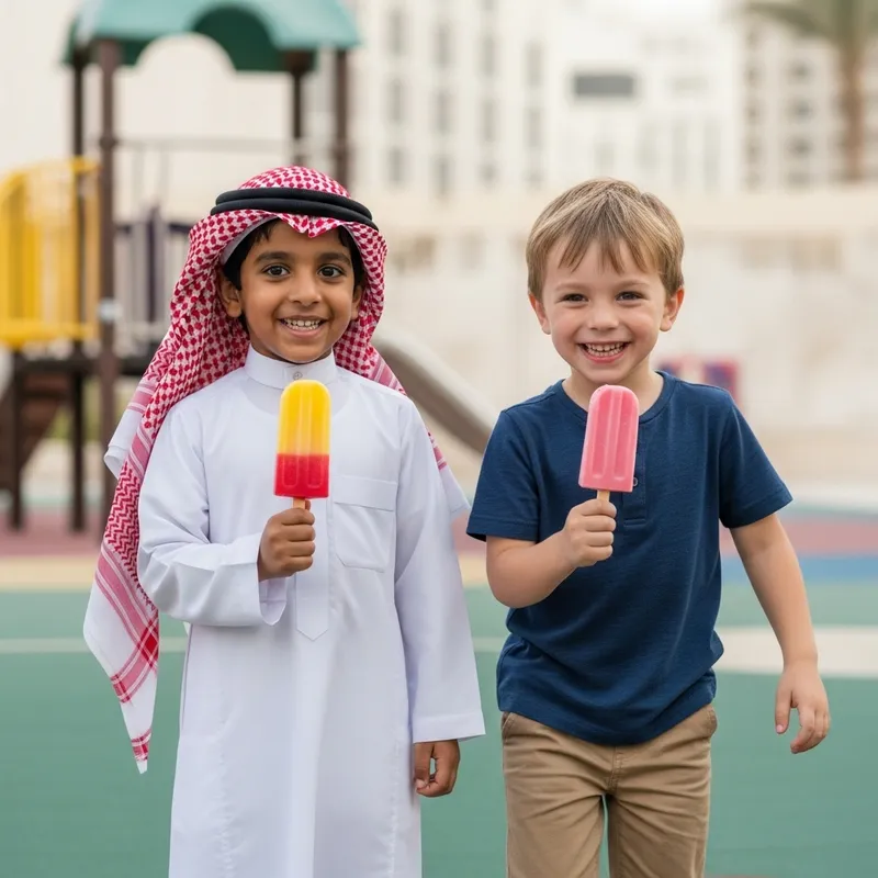 Dubai Playground Saudi & European Kids with Strawberry Mango & Strawberry Ice Cream Pops