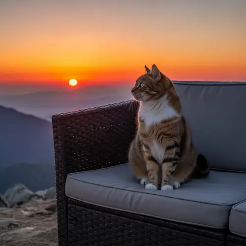 Mountain Sunset: Cat Enjoying the Scenic View