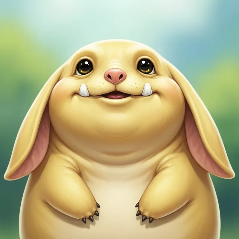 Adorable Round Creature with Blissful Smile - 야돈