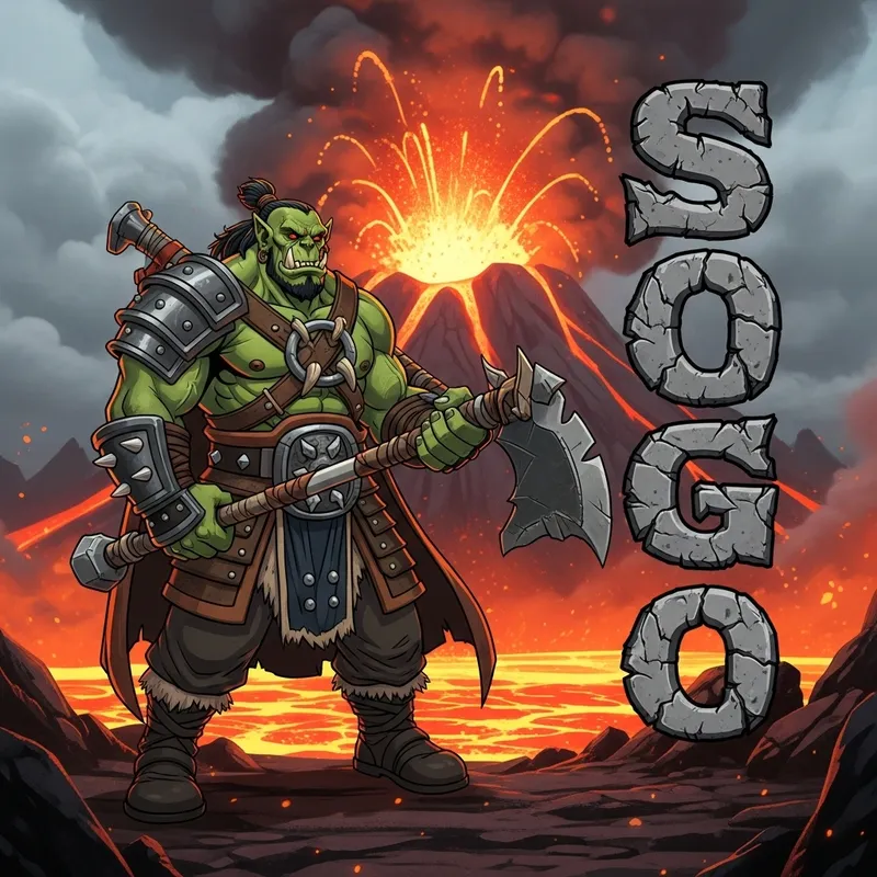 Muscular Orc Warrior in Front of Volcanic Background - Anime Style Art