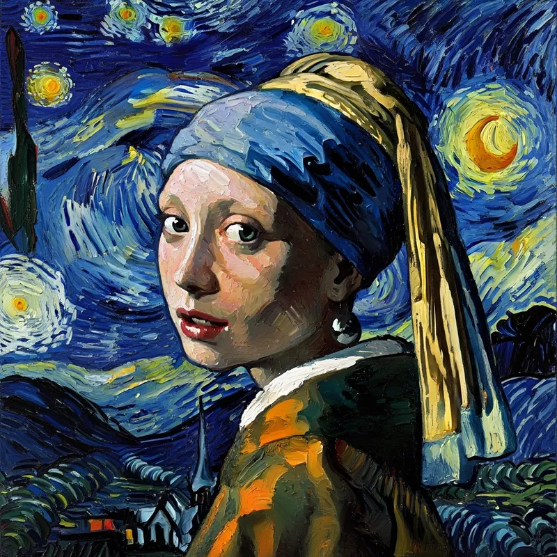 Reinterpretation of Girl with a Pearl Earring and The Starry Night