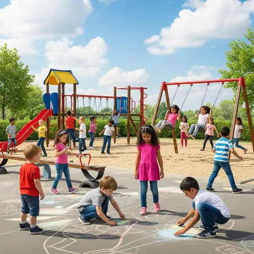 Diverse Children Playing at Colorful Playground - Fun Outdoor Activities