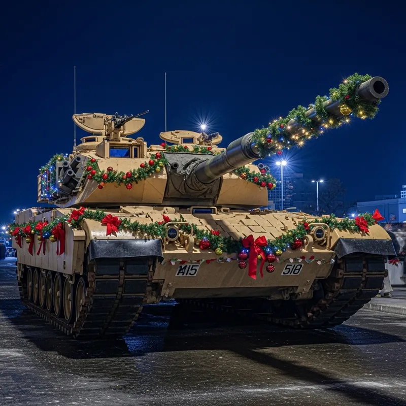 Tank with Santa: Festive Armored Vehicle Christmas Decor