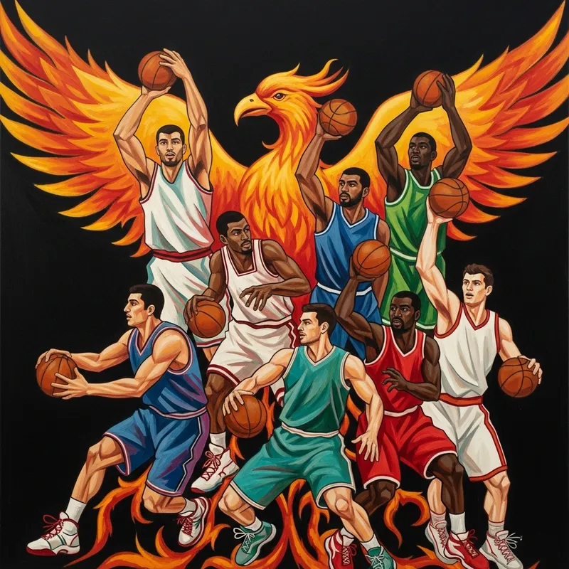 Dynamic Phoenix Basketball Players in Abstract Style