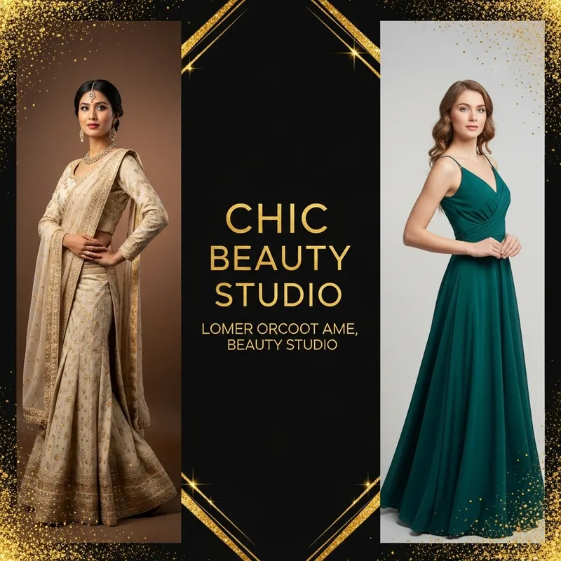 Chic Beauty Studio Banner with Diverse Elegant Women and Charismatic Gaze