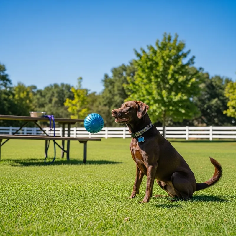 Playful Brown Dog at the Park with a Blue Ball Playful Brown Dog at the Park with a Blue Ball