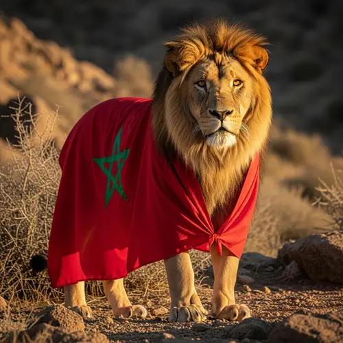 Atlas Lion with Moroccan Flag | Majestic Mane