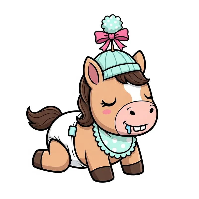Cute Newborn Cartoon Pony in Diapers | Sleeping in Cradle