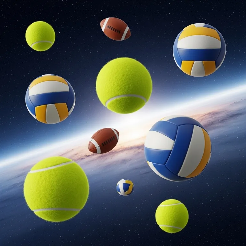 Tennis & Volleyballs in Outer Space - A Surreal Scene