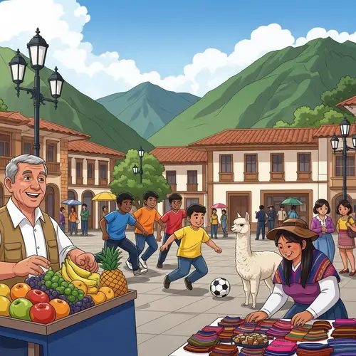 Vibrant Day in Colombia: City Square Diversity & Culture