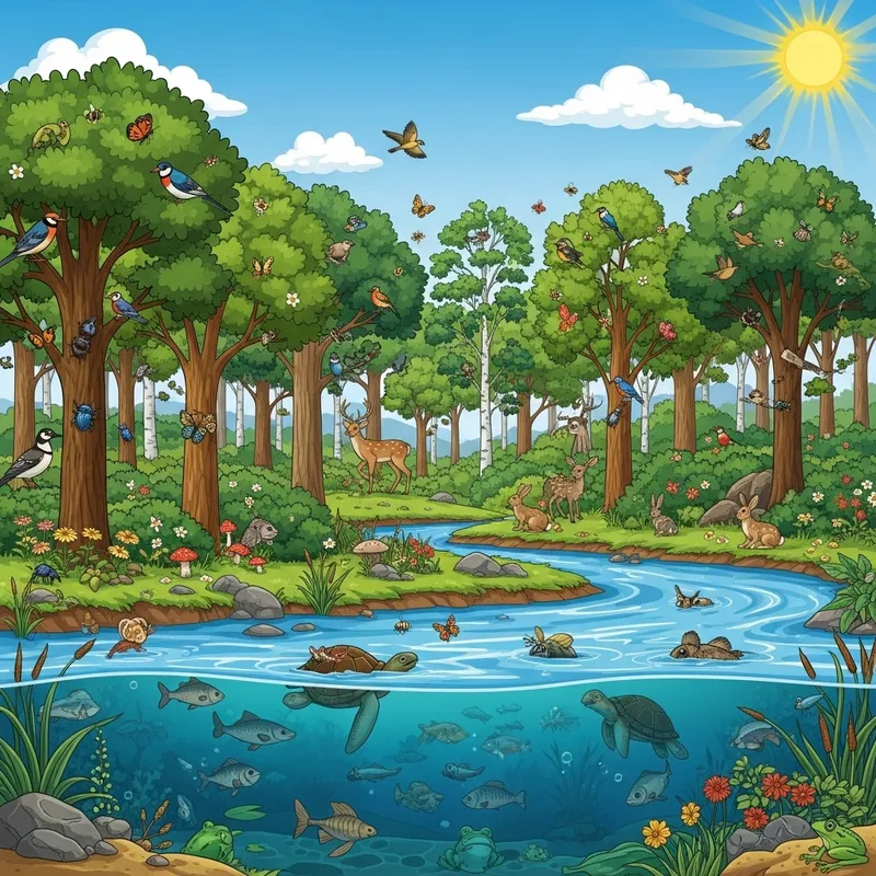 Captivating Biodiversity Art: Lush Forest Scene