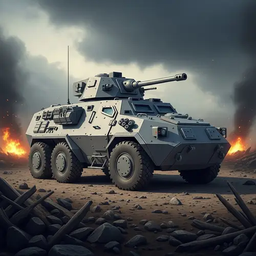 Armored Combat Vehicle in Grey | Desert Battlefield Scene