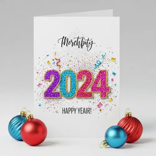 2024 Festive Greeting Card - Vibrant Colors & Decorative Ornaments