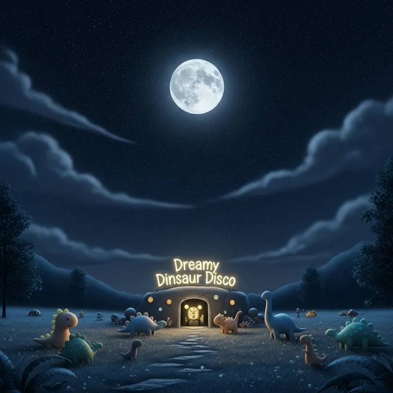 Moonlit Night in LullabyLoom Land with Dreamy Dinosaur Disco