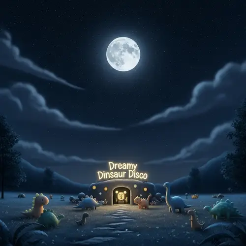Dreamy Dinosaur Disco at LullabyLoom Land | Serene Moonlit Night