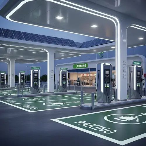 Futuristic Petrol Station with EV Charging for Energy Age