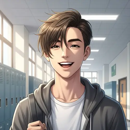 High School Boy Cheerful Smile 7:3 Hair Parting Style